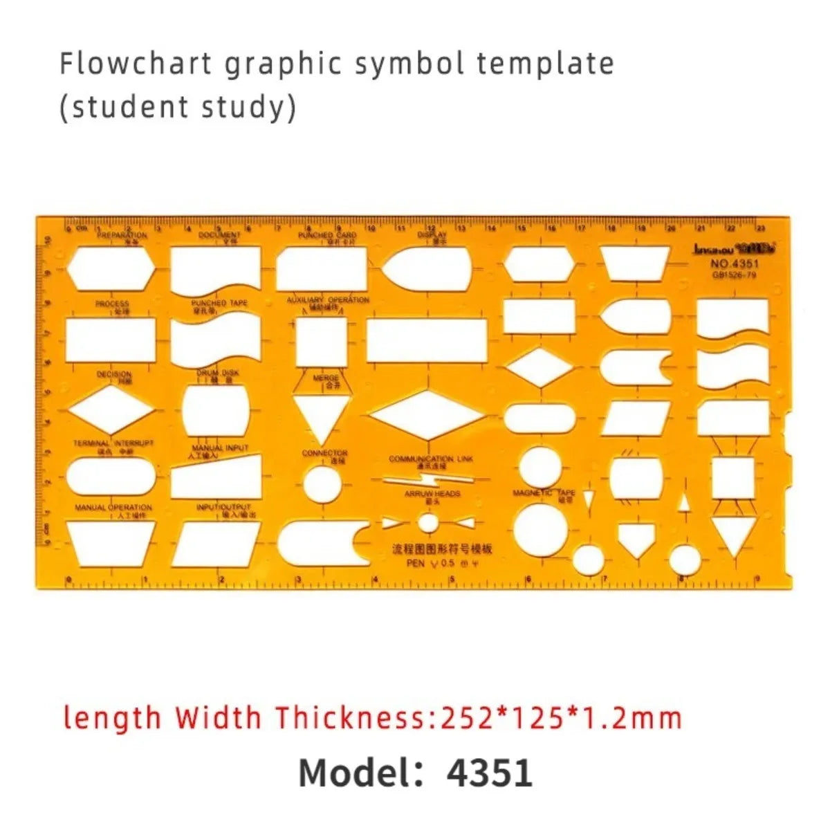 Geometric Drawing Template Set With Measuring Ruler - Yellow Transparent Plastic Tools+Bonus PE Zipper Bag - For Architecture