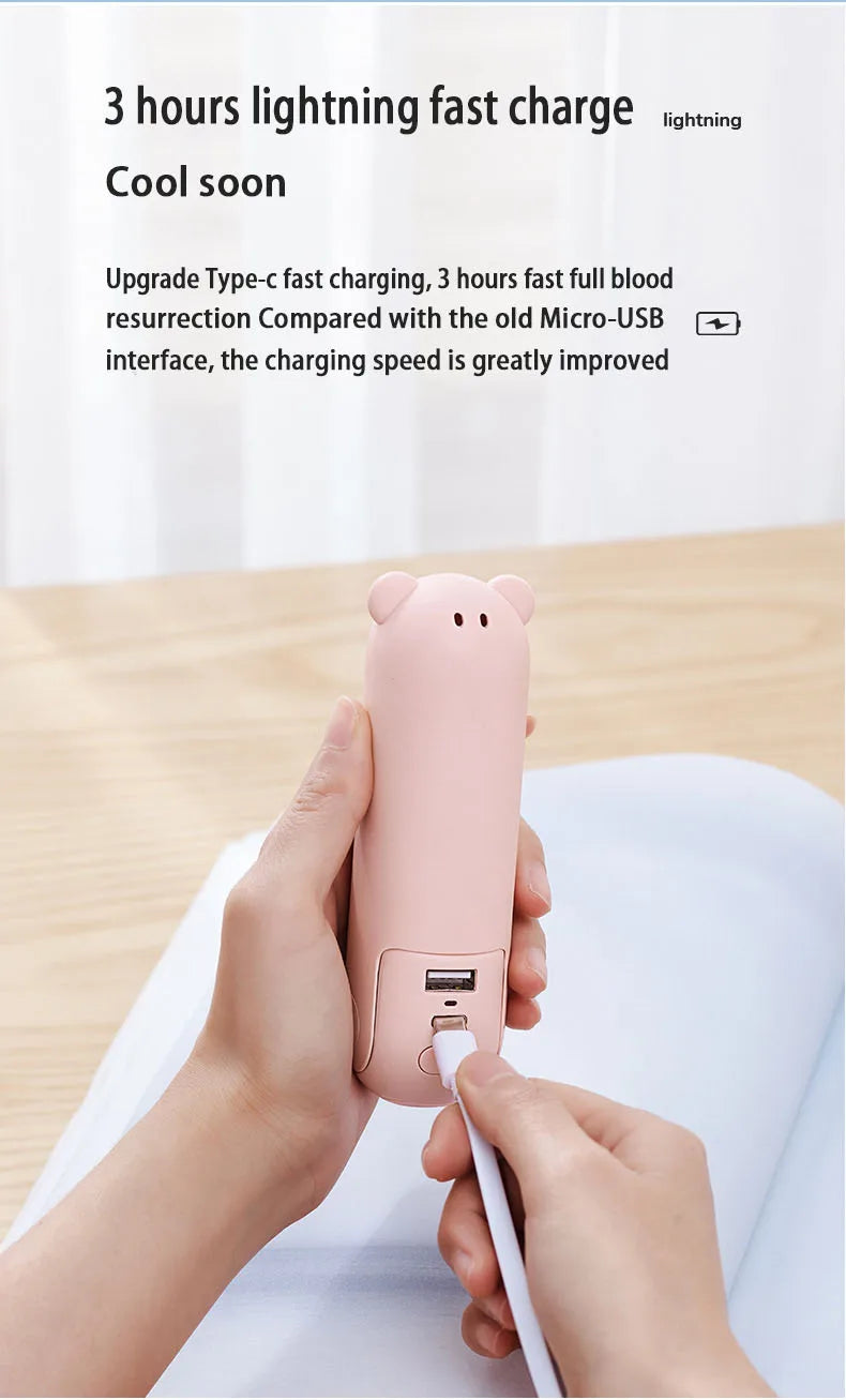 Handheld Bear Electric Fan Portable Small Fan For Students Multi-functional Household Foldable USB Charging Stand-up Desktop Fan