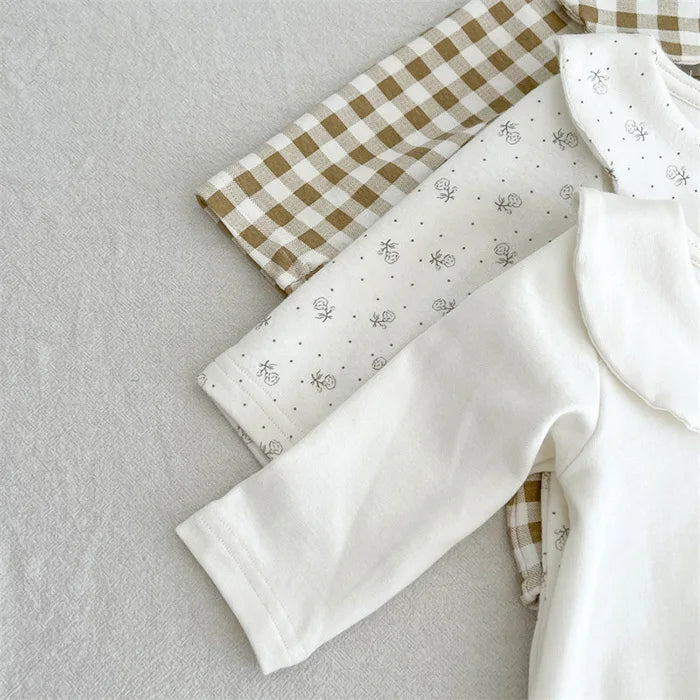 2024 New Spring Children Clothes Toddler Baby Girls Romper Long Sleeved Cotton Lattice Printing Infant Baby Girls Jumpsuit