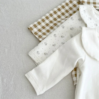 2024 New Spring Children Clothes Toddler Baby Girls Romper Long Sleeved Cotton Lattice Printing Infant Baby Girls Jumpsuit