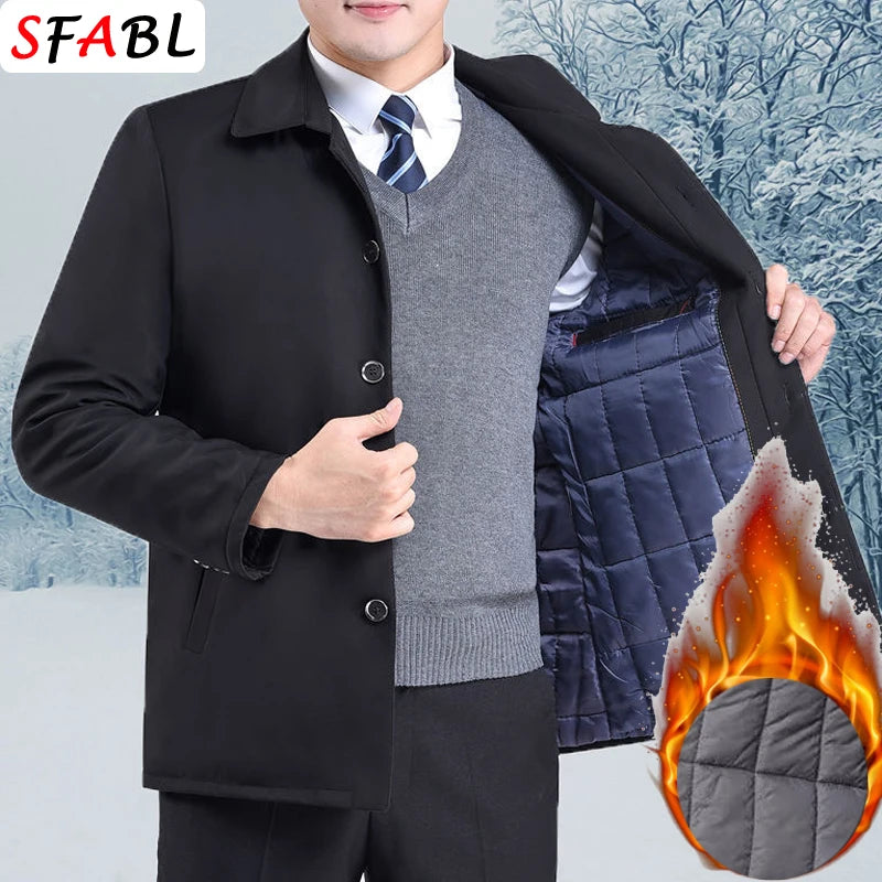 Thicken Padded Social Jackets Men's Winter Jacket Windbreak Fleece Lining Blazers for Men Business Luxury Men's Winter Coat XXXL