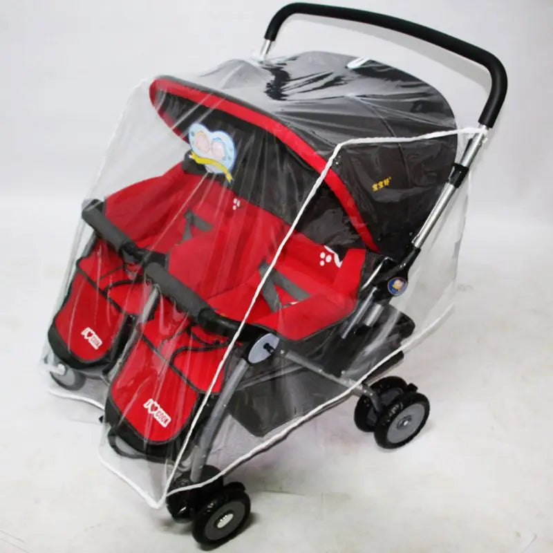 Baby Pushchs Rain Cover for Twins Clear Stroller Raincoat Wind Dust Shield