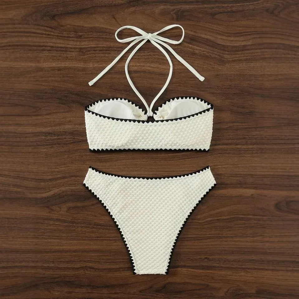 Sexy Bikini Set Shell Edge Hanging Neck Strap Trendy Cross Border Divide System Band Chinese Brand Women's Swimwear