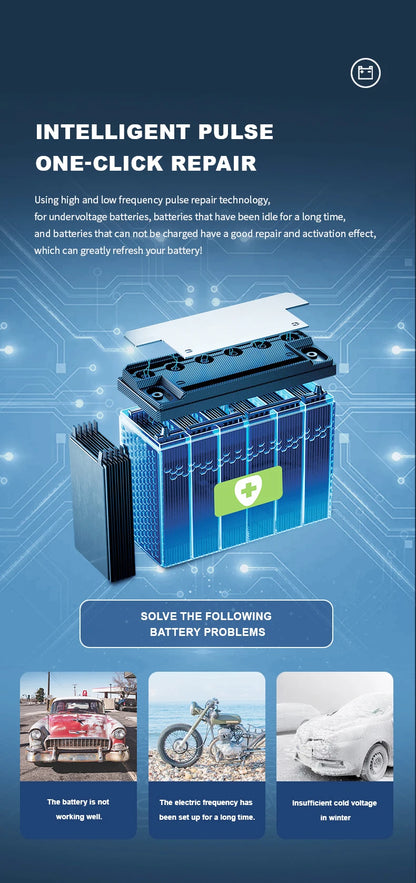 12V 6A Fully Automatic Car Battery Charger Smart Pulse Repair Color Screen for AGM GEL WET Lead Acid Charger LCD Display
