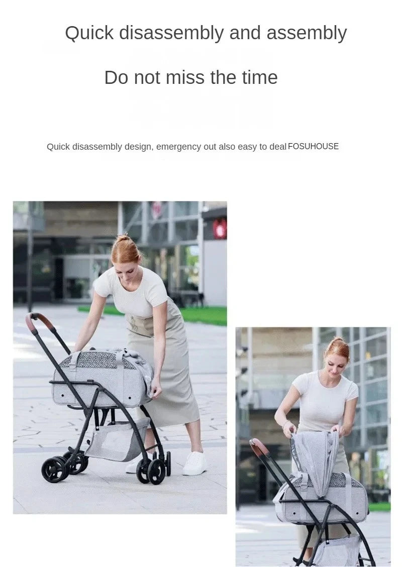 Lightweight and Foldable  Stroller Pet Bag Dog Stroller Dog Scooter Dog Trolley with Storage Basket Stroller for Animals