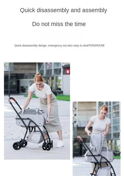 Lightweight and Foldable  Stroller Pet Bag Dog Stroller Dog Scooter Dog Trolley with Storage Basket Stroller for Animals