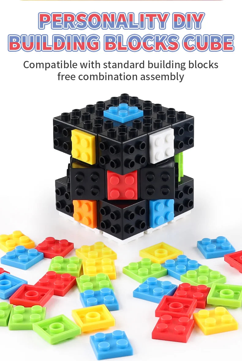 Building Blocks 3D Magic Puzzle Cube 3x3x3 DIY Fidget Toy Brick  puzzle professional smooth speed game children's toy gift