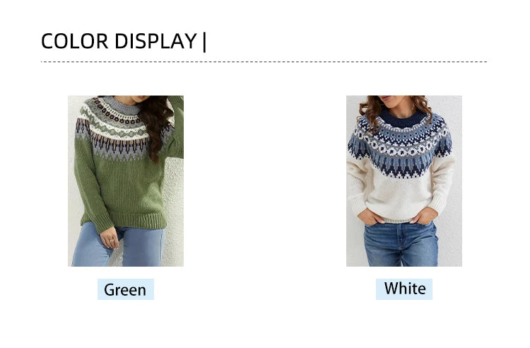 Plus Size  Pattern Knitted Sweater, Autumn and Winter Casual Long Sleeve Pullover Sweater, Women's Plus Size Clothing