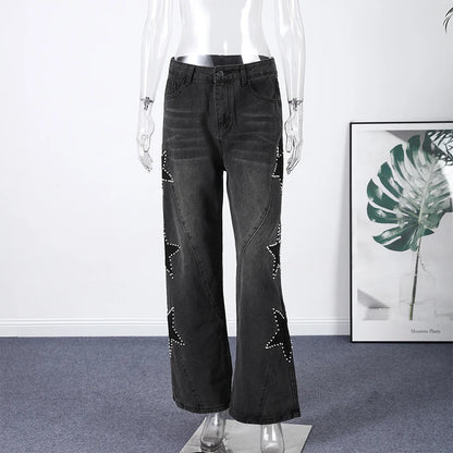 Female Vintage Leather Pocket Jeans Women Blue Zipper Straight Loose Trousers Lady New Fashion Daily Casual Spring Pants 2026
