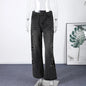Female Vintage Leather Pocket Jeans Women Blue Zipper Straight Loose Trousers Lady New Fashion Daily Casual Spring Pants 2026