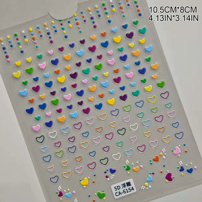 3D Embossed Nail Stickers - Cute Hollow Bear Heart Flower Decals Self-Adhesive Nail Art Sticker for Women Girls DIY Manicure