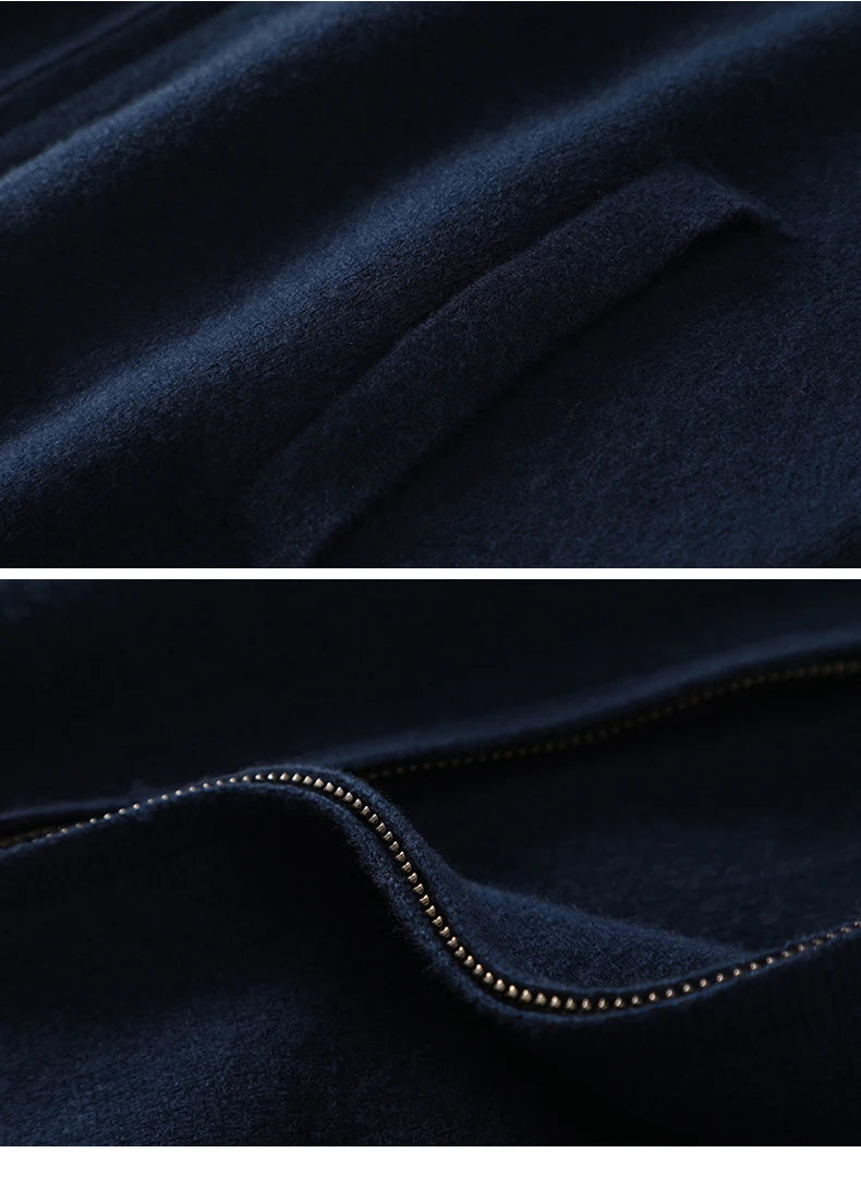 Men's 100% Merino Wool Thickened Sweater Polo Collar Business Zippered Cardigan Autumn Winter New Cashmere Jacket Knitted Top