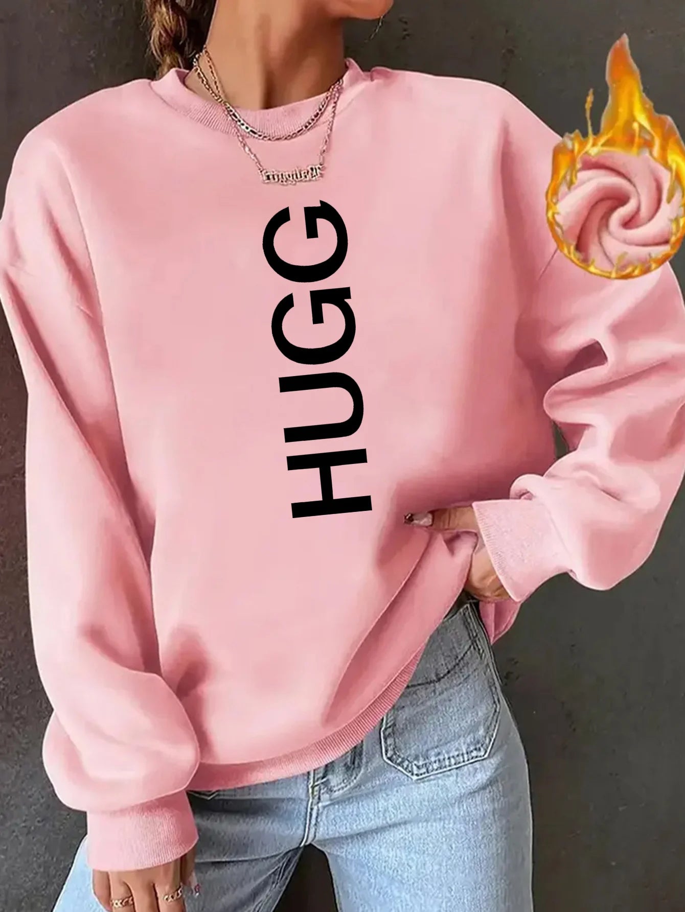 Women's autumn and winter casual fashion loose and comfortable warm eye pattern printed round neck long sleeved pullover