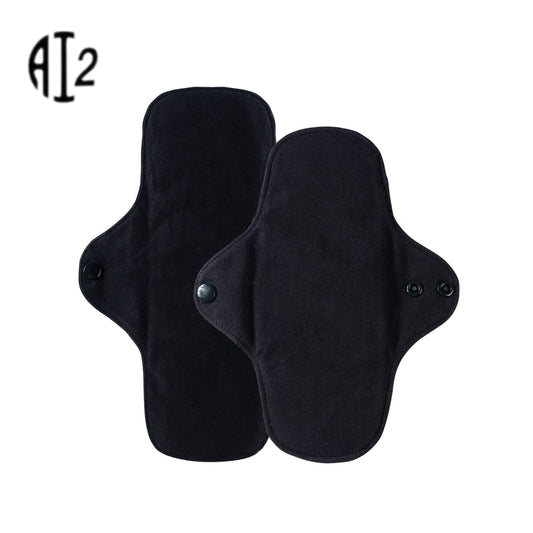 AI2 2PCS Black Pure Cotton Sanitary Pad Reusable Menstrual Pads Heavy Flow Women Menstrual Period Washable Sanitary Napkin