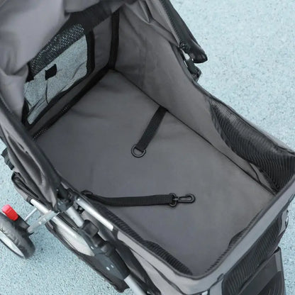 3 Wheel Pet Stroller for Small Dogs and Cats, Foldable Travel Pram with Breathable Mesh and Storage Bag, Sturdy Steel Frame for Walking, Charcoal Grey, 75x45x97 cm, Sturdy, Lightweight, Comfortable, Safe, Space Saving