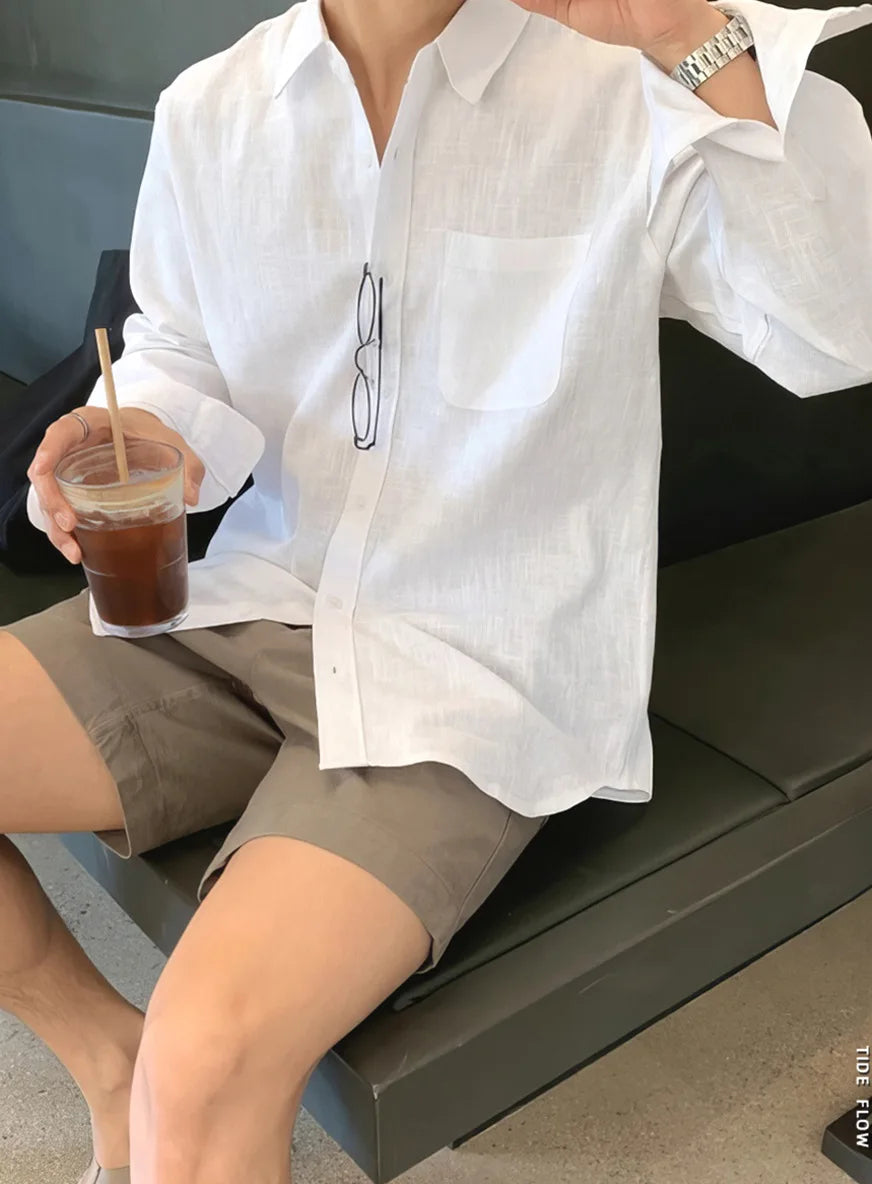 Men's Cotton Linen Shirt Wrinkle Free Casual Breathable Long Sleeve Shirt for Men Sun Protection Comfortable Boho Style Shirt