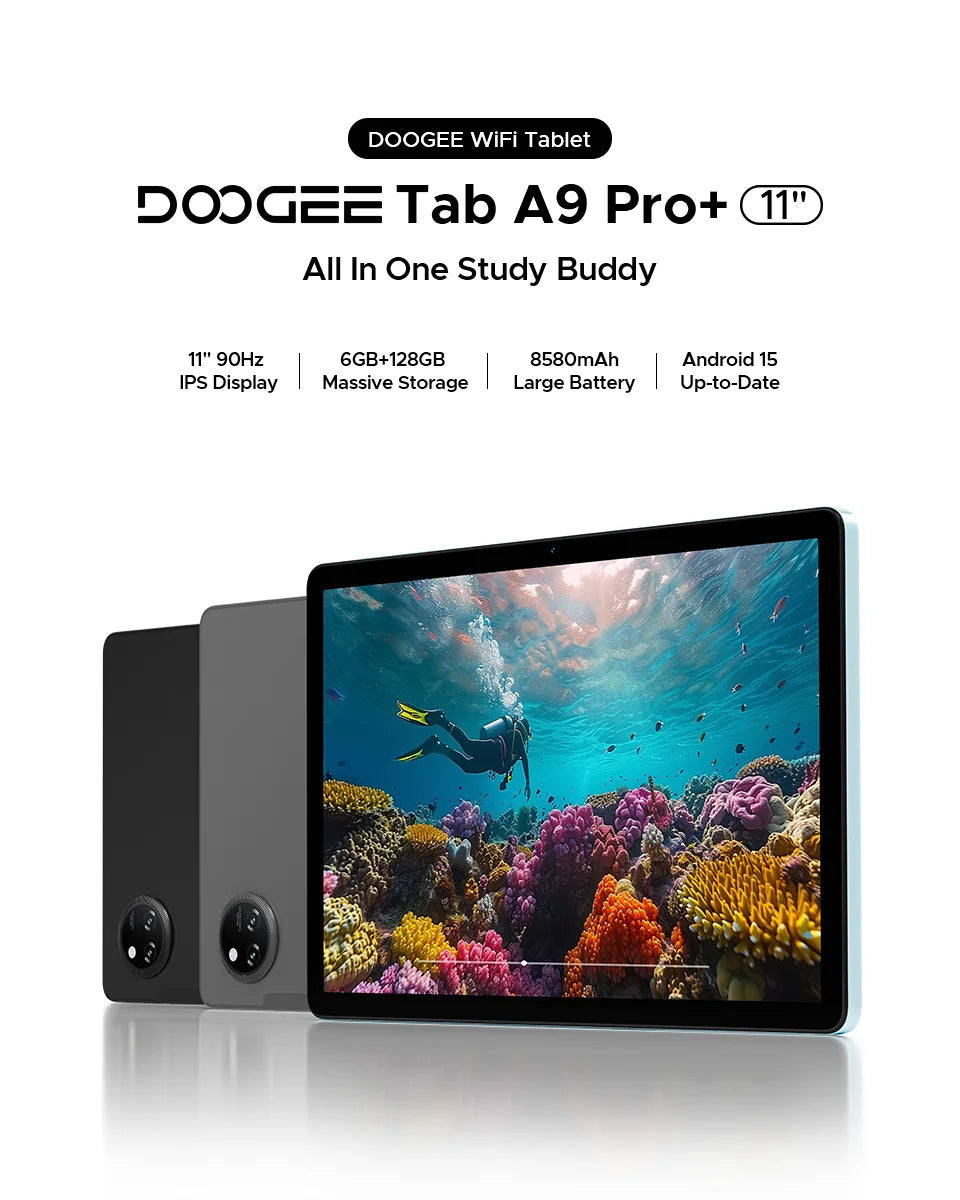 DOOGEE Tab A9 Pro+ Tablet PC Android 15 Dual Speakers 11'' Screen 30GB RAM (6GB+24G) 128GB 8580mAh Battery Widevine L1 Smart Pad
