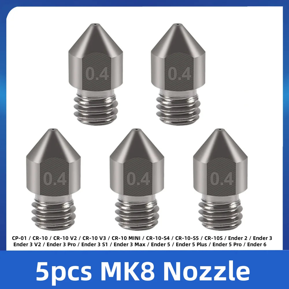Creality MK8 Nozzle 5PCS 0.2/0.4/0.6/0.8/1.0mm M6 Threaded Stainless Steel for 1.75mm Filament 3D Printer Extruder Print Head