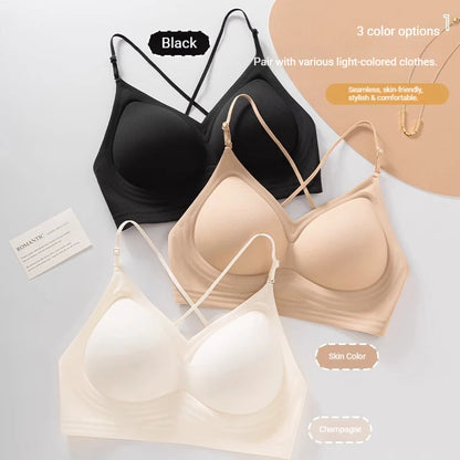 FINETOO Women's 3 Ways to Wear Halter Neck Backless Bralette Seamless Thin-Strapped Gather Bra Female Sexy Solid Color Underwear