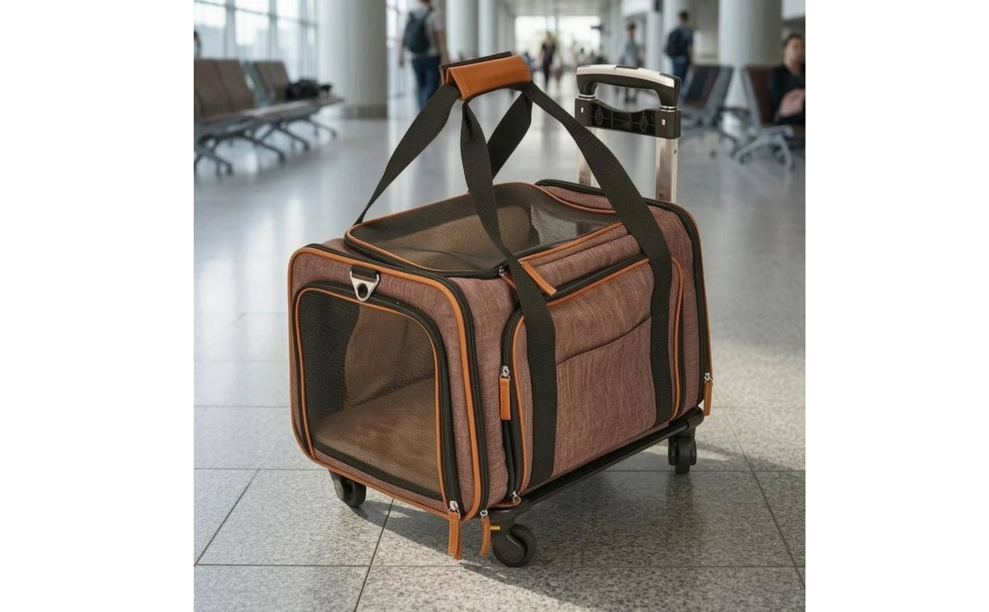 Rolling Mesh Pet Carrier Soft-sided Animal Carrier Breathable Mesh Windows Telescoping Handle for Convenient Transport