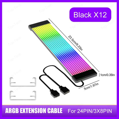 5V 3Pin ARGB Sync PC Cable 8/24PIN Motherboard Power Extension Cable Flexible LED Strip Light DIY Kit Video Card 8Pin 6PIN Cable