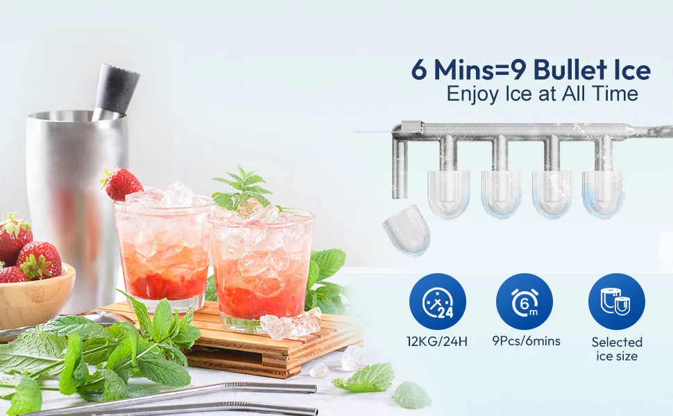 Loefme Electric Ice Maker Professional Ice Cube Maker Portable Automatic Cleaning Bullet Round Ice Block Making Machine Home Bar