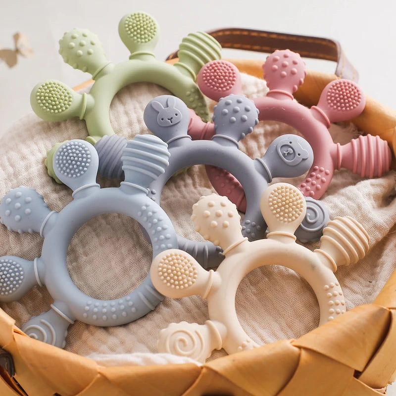 BPA-Free Baby Silicone Teether Sensory Toy Food-Grade Chewable Toy Teething Ring Easy-Grip Infant Teething Toy Newborn Gift