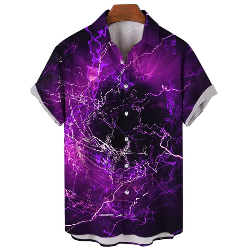 3D Printed Punk Purple Lightning Graphic Blouses Harajuku Fashion Hip Hop Shirts For Men Clothes Hawaiian Y2k Lapel Blouse Tops