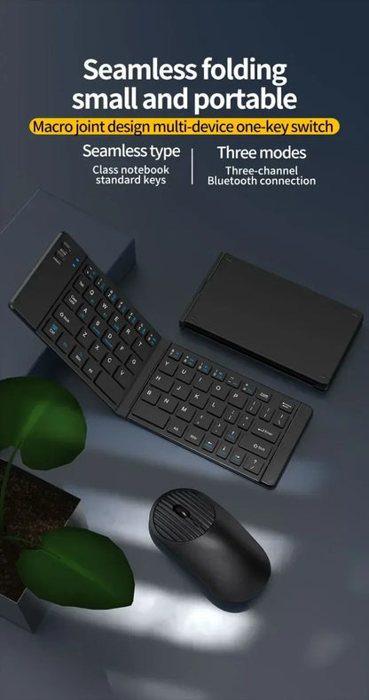 Folding Keyboard and Mouse 2.4G Mini Keypad Bluetooth Wireless Portable Silm Foldable Keyboards for Travel Computer PC iPad