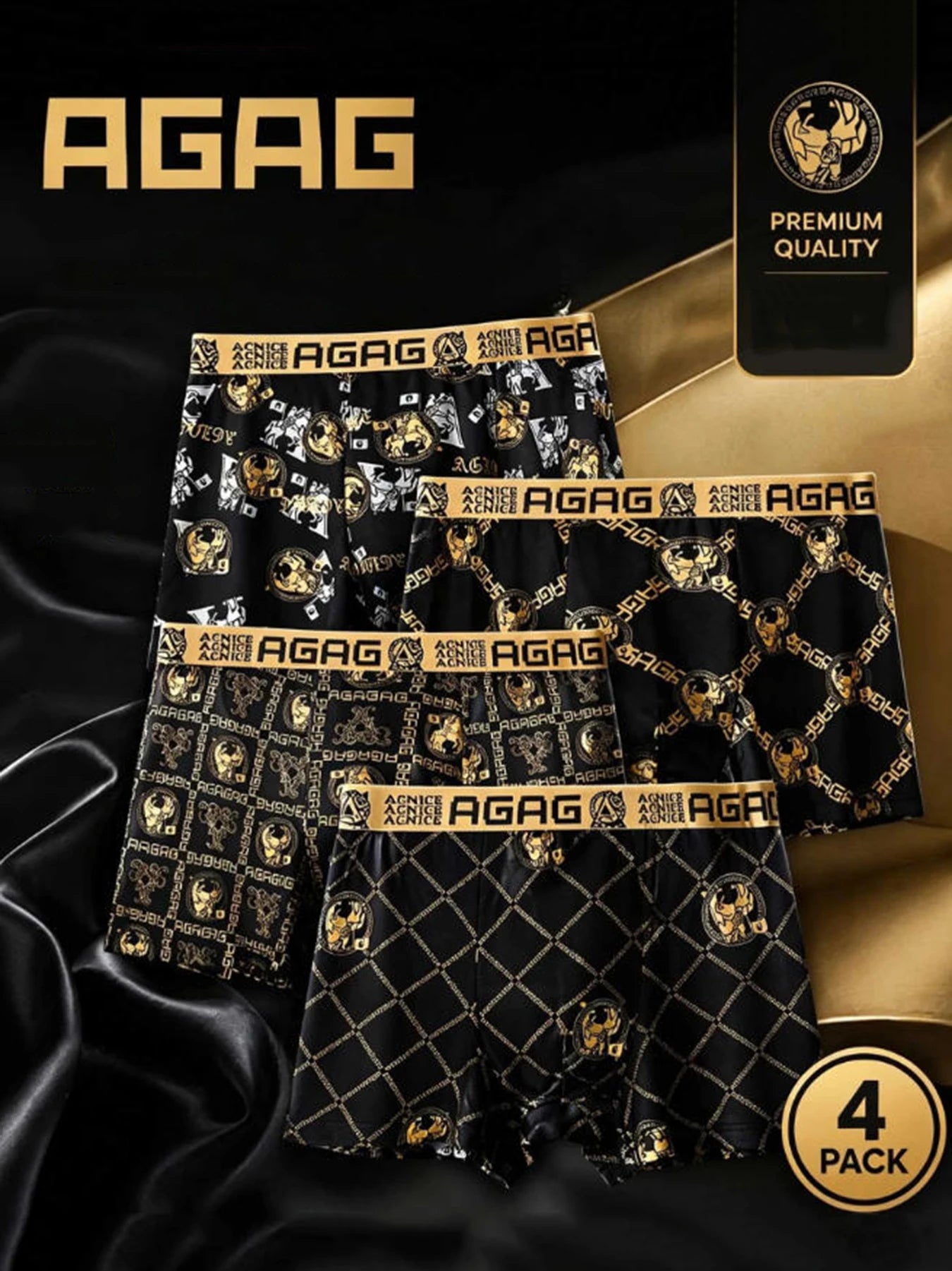 4pcs/set Men's Underwear Sexy Boxer Antibacterial Breathable Retro Print Men Boxer Shorts Boys Thin Flat Corner Panties