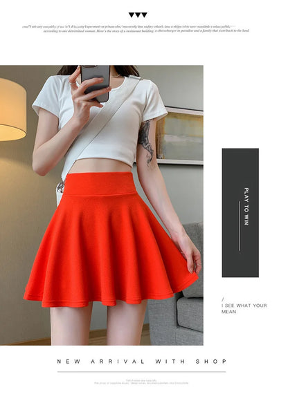 Summer Basic Skirts Women Shorts Mini Elastic Pleated Skirts High Waist Bubble Sun Skirts School Girl Uniform Lined Safety Pants