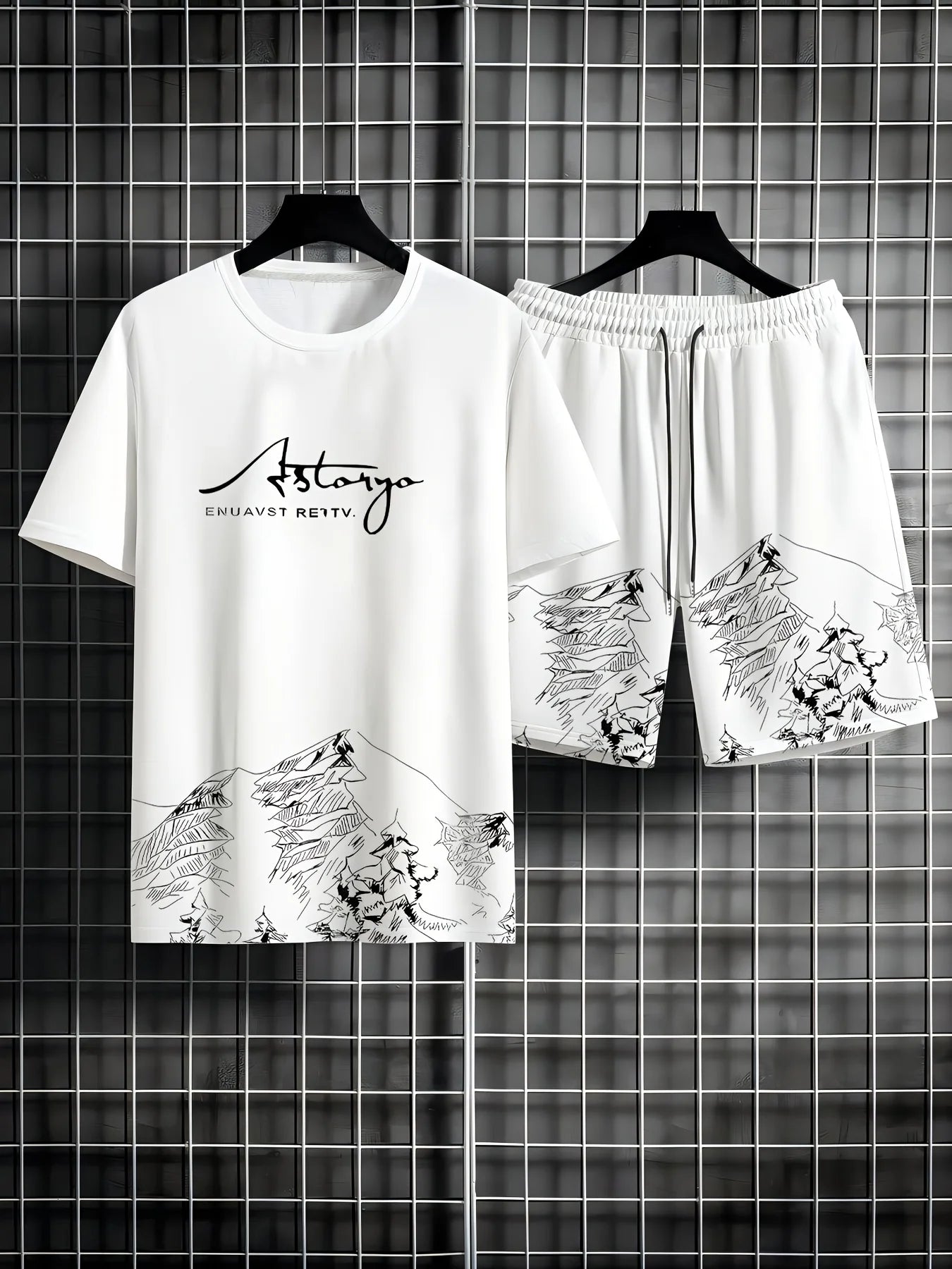 Summer Gradient Color Athletic T-Shirt and Shorts Set Stylish Men's Quick-Dry Athletic Short-Sleeve Top with Drawstring Shorts