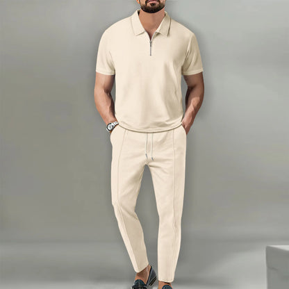Summer Men Sports Polo Suit Short Sleeve Stylish Zipper Polo Shirt And Shorts Set Men Casual Streetwear 2-pie Leisure Sports Set