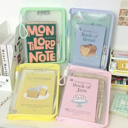 1PC A4 Transparent Zippered Document Storage Bag Light Color Portable Document Bag High Value Book Bag