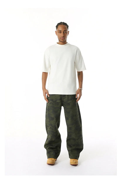 2025 Four Seasons Men's Youth Popular Multi color Pattern Camouflage Pants Basic Versatile Straight Wash Casual Cowboy Pants