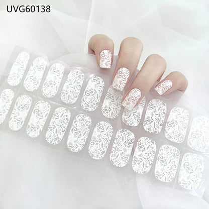 20/22Tips UV Semi cured Gel Nail Stickers Waterproof Long Lasting Full Gel Nail Wraps Press On Nail Decal DIY Manicure