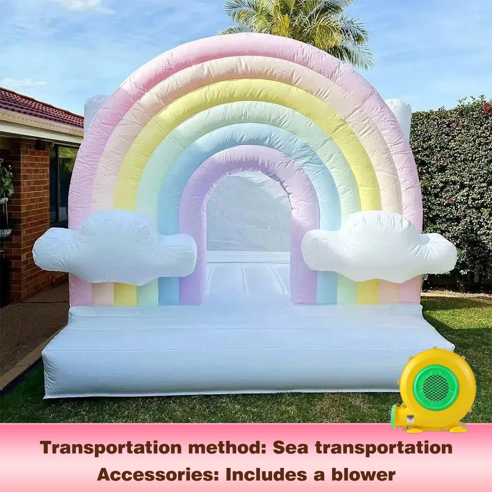Pastel Macaron Inflatable Bouncer with Water Slide and Ball Pit PVC Wet Dry Bouncy Castle with Basketball Hoop for Kids Party