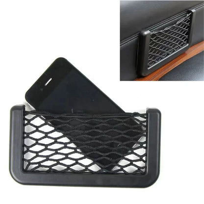 Car Seat Gap Organizer, Universal Mesh Storage Net Pocket with Strong Adhesive for Phone, Cards, Keys - Black Car Accessories