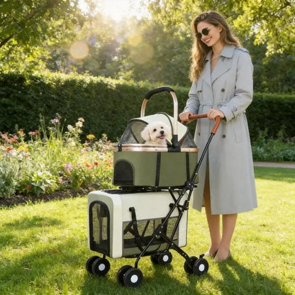 Travel Stroller Foldable Double Detachable Portable Carrier Pet Stroller for 2 Small Medium Dogs Cats Stroller Pet Supplies