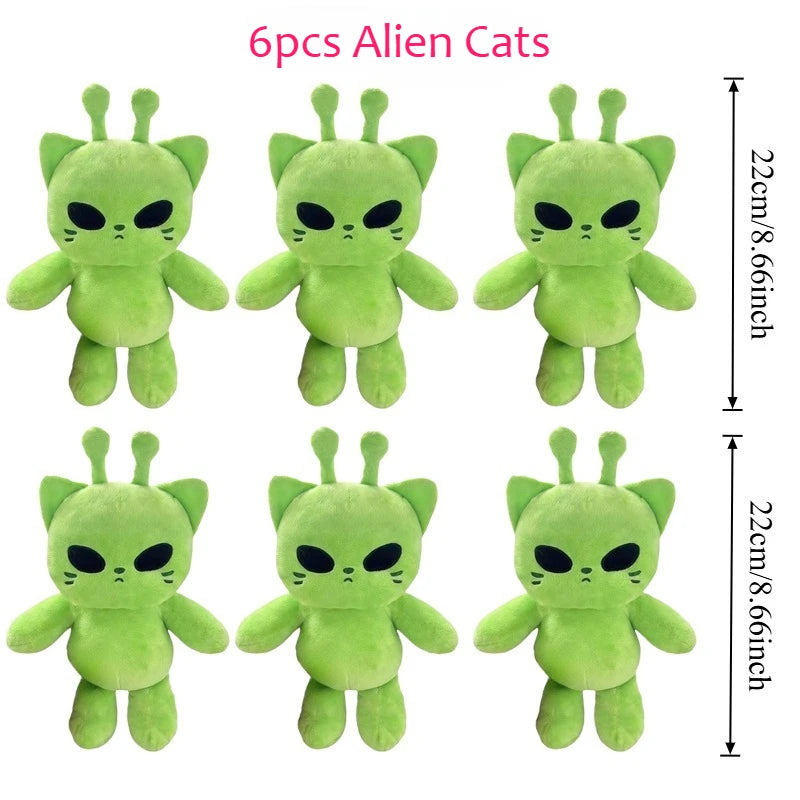 Cute Alien Cat Plush Toy Green Kitten Soft Plushie Dolls Kawaii Anime Stuffed Animal Pillow Home Decor Couple Gifts for Friends