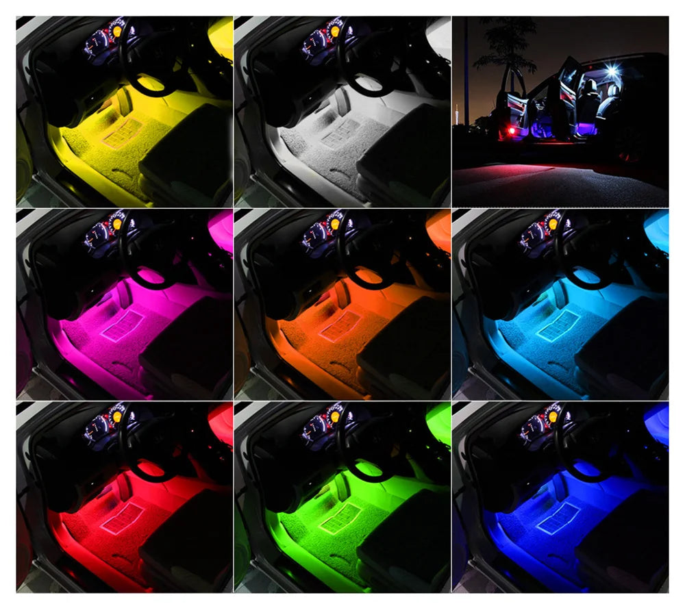 48 72 LED RGB Car Foot Light & Underglow Neon Lamp, Music Sync Interior Ambient Light with Remote Control, USB & 12V Dual Power Plug, Multi-Colour Atmosphere Decorative Lighting for Universal Auto Interior Exterior Decoration