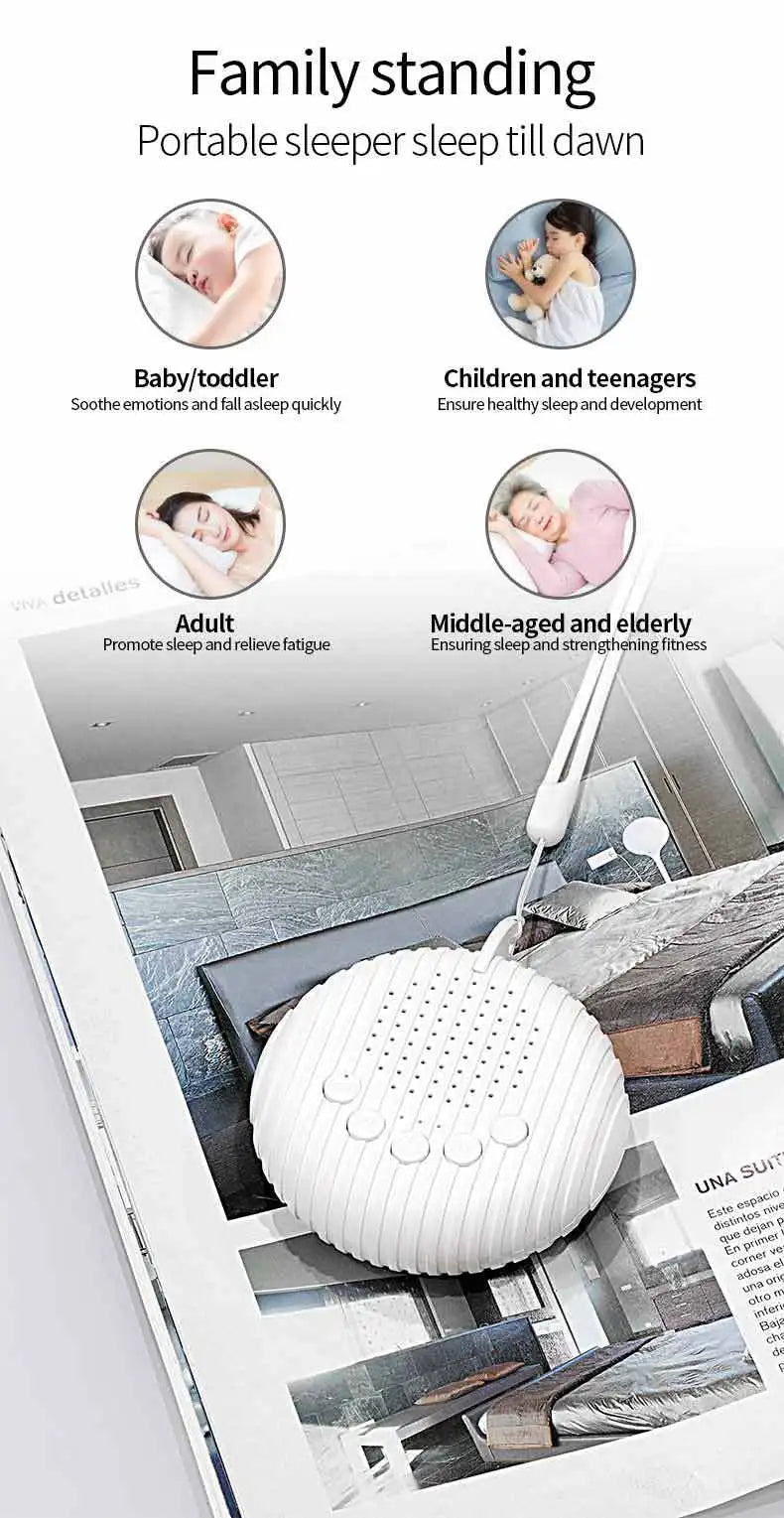White Noise Sound Machine Portable Baby Sleep Machine 10 Soothing Sounds Volume Adjustable Built-in Rechargeable Battery USB