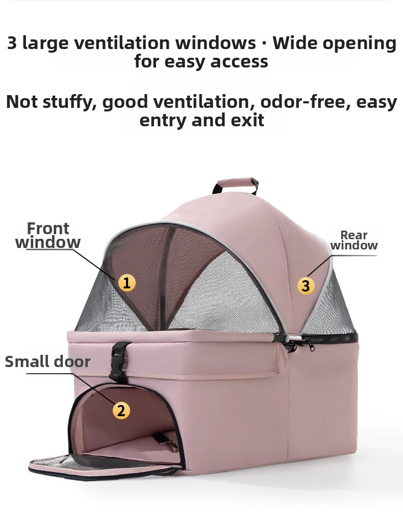 Pet Transport Stroller Dog Cat Portable Foldable Lightweight Detachable 4-Wheel Oxford Mesh Small Medium Push Cart