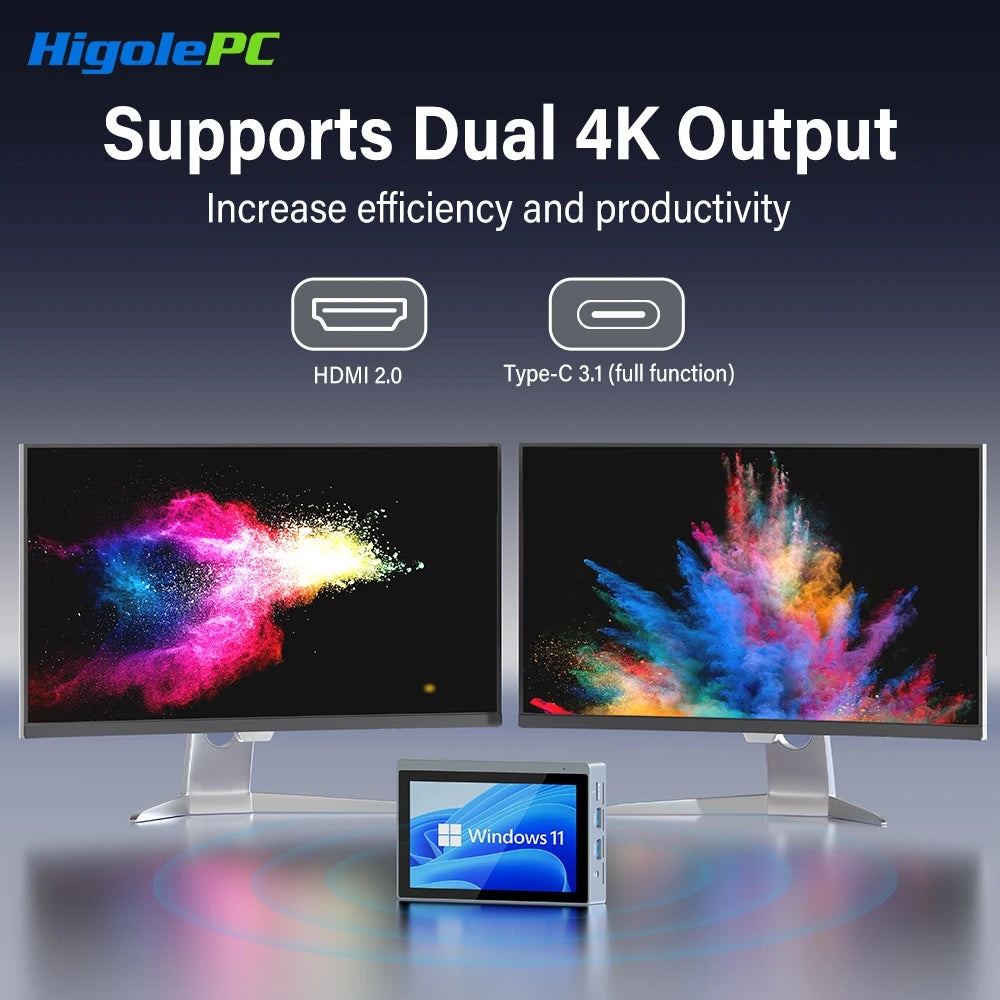 Higole Gole 2 Pro 5.5'' Mini PC Intel N5095 Windows 11 WiFi5 8/16 128/256G 2500mAh Screen Tablet Laptop Desktop PC Mini Computer
