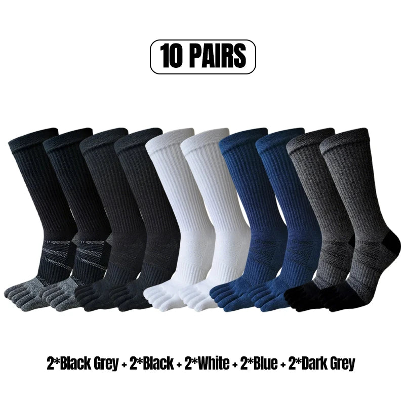 1/5 Pairs Men's Toe Socks Long Compression Sweat-Absorbing Fitness Marathon Hiking Outdoor Basketball Five Finger Sport Socks