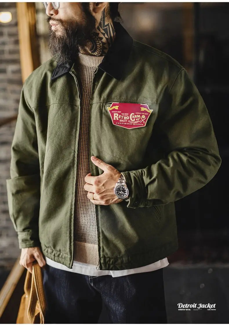 Maden Men’s Padded Cotton Jacket 415g Heavy Fabric Quilted Lining Detroit Workwear Retro Hunter Style Warm Winter Coat