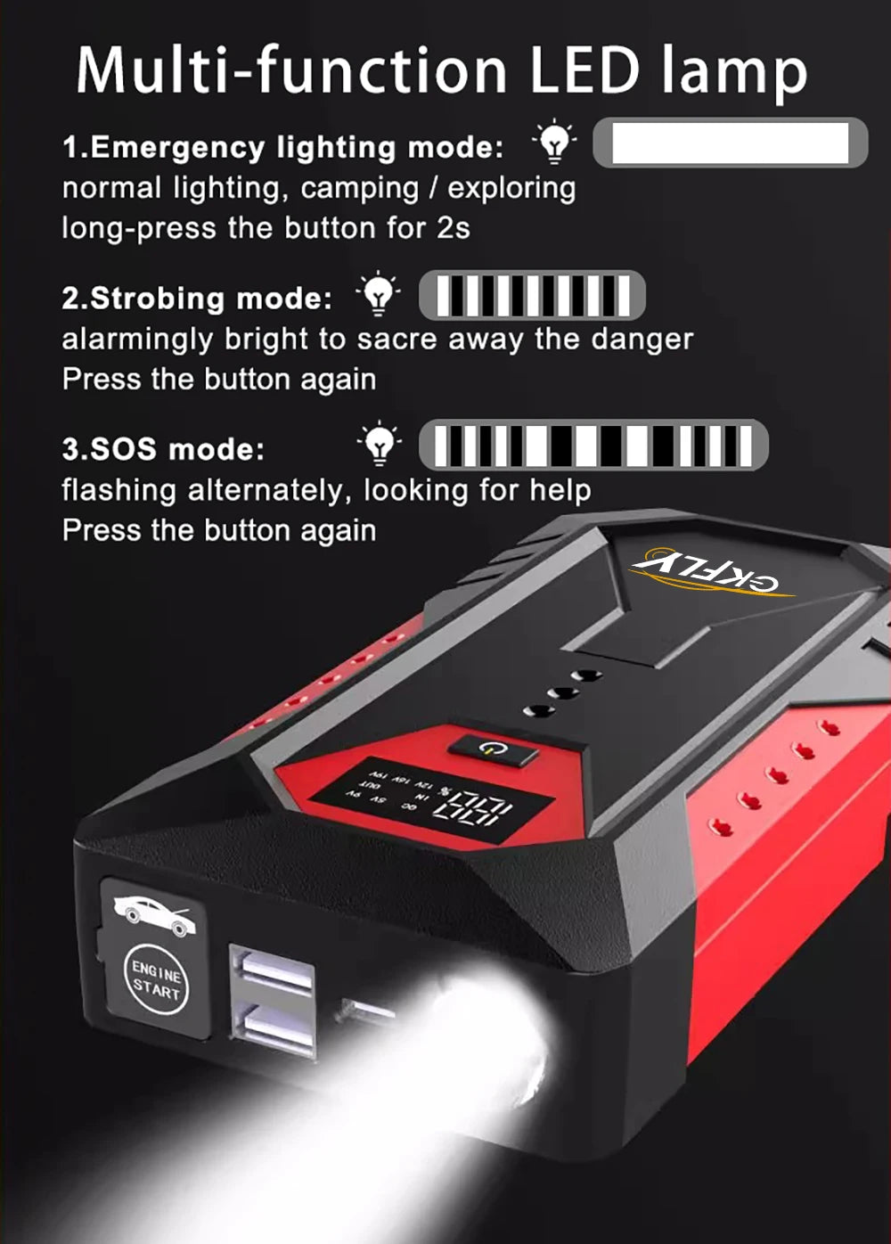 GKFLY 2000A/3000A/4000A Car Jump Starter Power Bank Petrol Diesel Car Battery Charger Starting For Auto Battery Booster