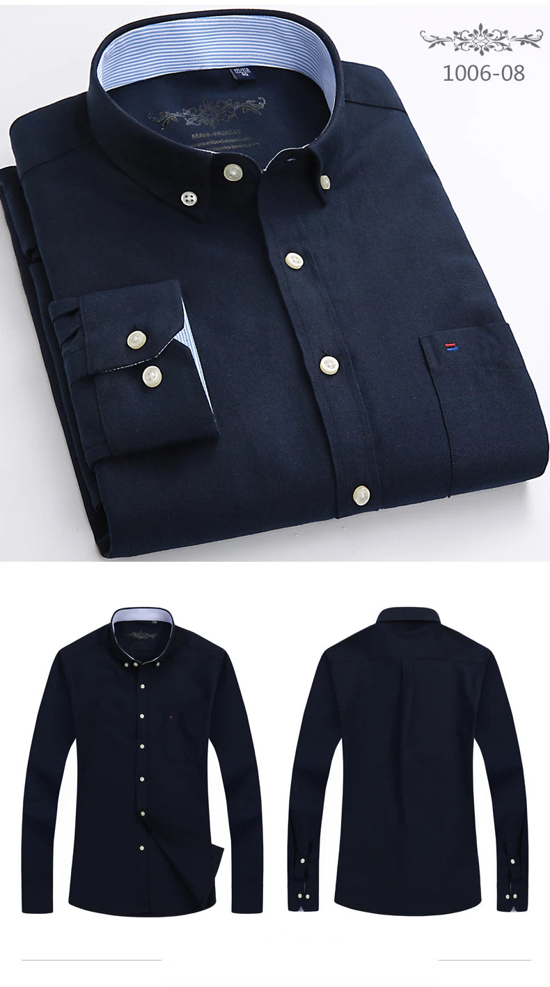 Classic Fit Cotton Full Casual Shirts for Men Solid Color Long-Sleeve Plain Shirt Single Pocket Top Soft Slim Fit Formal Clothes
