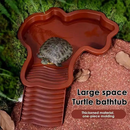Reptile Bathing Pool Reptile Feeding Dish Water Bowl with Ramp Aquarium Ornament for Snake, Turtle, Bearded Dragon, Lizard Bath