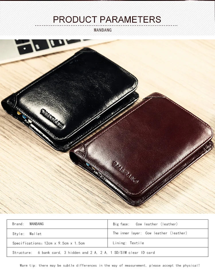 ManBang Classic Style Wallet Genuine Leather Men Wallets Short Male Purse Card Holder Wallet Men Fashion High Quality